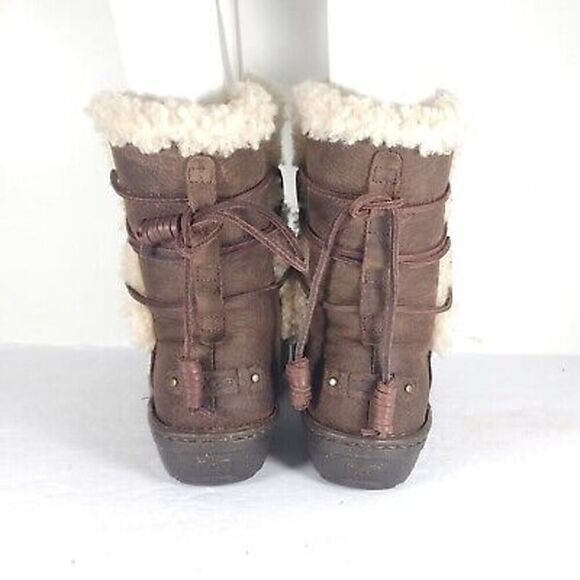 UGG Women's Akadia US 8 Brown Leather Shearling Lined Lace Up Winter Boots - Picture 10 of 13